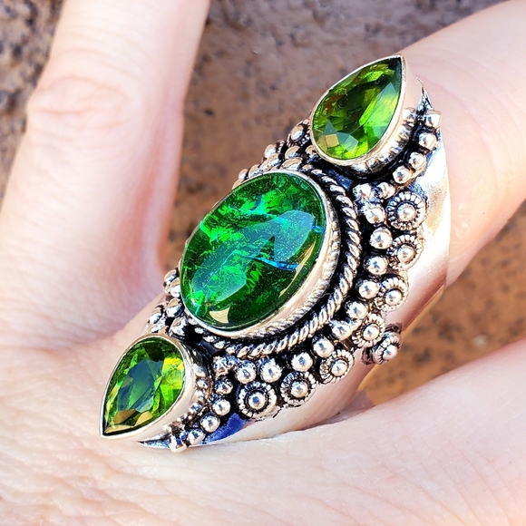 New Triplet Opal & Peridot 925 Silver Statement Ring. - Picture 7 of 15